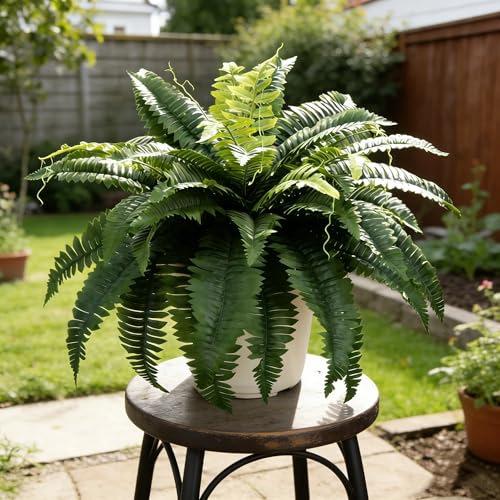 2PCS Full & Lifelike Artificial Boston Ferns, 30" UV Resistant Fake Fern Plants for Outdoors, 46 Fronds Each (92 Total) Faux Fern for Hanging Planters, Porch, Patio Poolside Indoor Outside Decor - size: 30INCH(2PACK)
