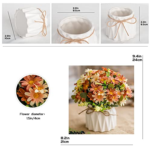 TKAS Artificial Flowers Fake Flowers Silk Rose Bouquets Decoration with Ceramics Vase for Table Home Office Wedding (Champagne Flowers) - color: Champagne Flowers