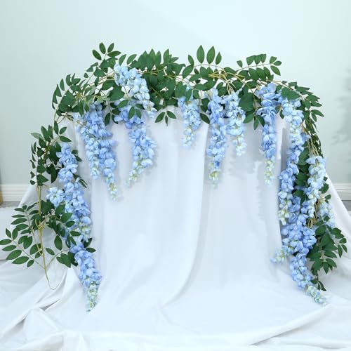 1pc/2pcs Encrypted Flower Vine Wisteria Artificial Flowers Garland,White Wisteria Hanging Flowers Flower Garland Decorations for Home Garden Outdoor Ceremony Wedding Arch Decoration (Blue, 2pcs) - color: Blue, size: 2pcs