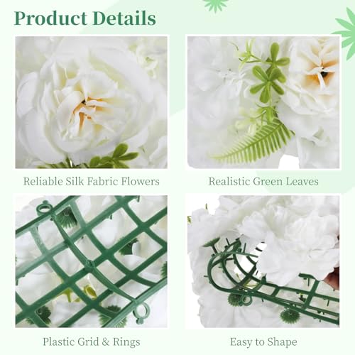 6 Pcs Artificial Flower Panels, Wedding Arch Faux White Hydrangea Swags, White Flowers for Backdrop, Wall Decor, Table Centerpiece Flower Row, Aisle Runner Embellishment