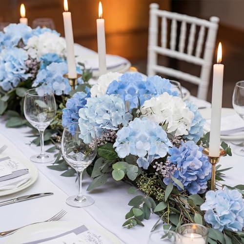 Suncalla 60 Pcs Artificial Hydrangea Flowers Bulk Silk Hydrangea Full Flowers Heads with Stems for Wedding, Home Table Centerpieces, Garden, Baby Shower, Party Decoration(Blue) - color: Blue