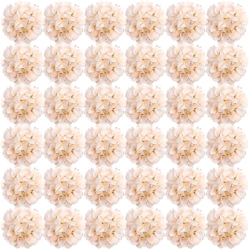 Champagne Hydrangea Artificial Flowers Bulk with Stems 64 Pcs | Faux Silk Hydrangeas Flower Heads with Stems for Wedding Arch Table Centerpieces Home Garden Baby Shower Party Decoration - color: Champagne