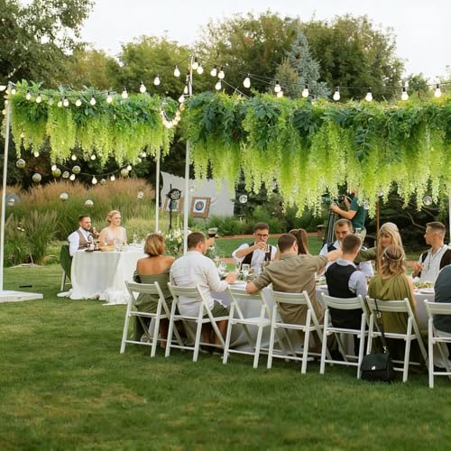 HUAHUA Artificial Wisteria Flowers, White Dense Artificial Fake Wisteria Vine Ratta Hanging Garland Silk Flowers String for Home Party Wedding Decor (24pcs Green) - color: 24pcs Green