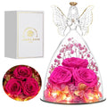 Mothers Day Rose Gifts for Women Preserved Real Flower in Glass Angel Figurines Roses for Delivery Prime Birthday Gifts for Mom Grandma Girlfriend Wife Her - Hot Pink - color: Hot Pink