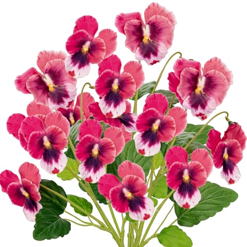 GnFlus Pink Artificial Flowers 3 Pack Pansy Flowers Artificial Silk Flowers 18" Realistic Fake Flowers for Decoration Indoor Faux Flowers for Vase Home Wedding Flower Bouquet Table Centerpiece Decor - color: Pink