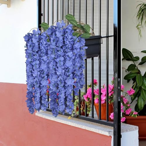 3PCS Royal Blue Wisteria Hanging Flowers, 5.25ft Artificial Wisteria Garland with 6 Branches Blue Hanging Flowers for Decoration, Wedding Arch, Party Backdrop, and Home Wall Decor - color: Royal Blue