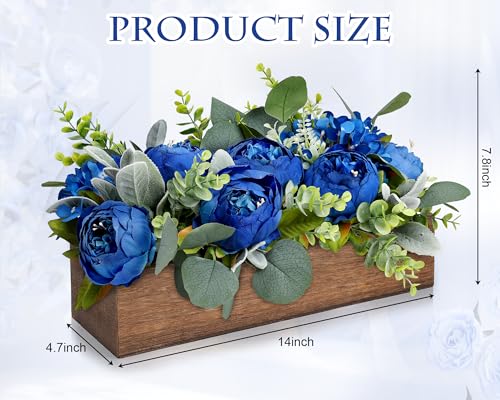 Royal Blue Flower Centerpieces for Table, Pre-Made Artificial Peony Hydrangea Centerpieces for Dining Table Wood Flowers Centerpieces for Wedding Graduation Living Room Party Bar Kitchen Table - color: Royal Blue