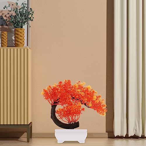 GANAZONO Realistic Fake Potted Plants for Home Decor Lifelike Bonsai Sculpture for Indoor Decoration for Housewarming and Table Centerpieces Sunset - color: Yanghong Red