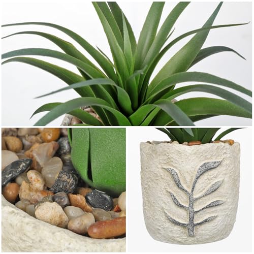 Hollyone 2 Pack Small Artificial Succulents Plants Potted Fake Spiked Succulent Plant in Rustic Pot Mini Faux Plant Agave Aloe Plant Indoor for Office Desk Farmhouse Home Table Shelf Boho Decor - color: Green #2