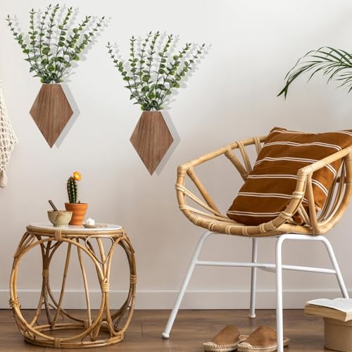 Chunful 2 Pcs Wooden Wall Planter Decor Hanging Fake Plants Greenery Flowers Holder Vase Boxes for Wall Bohemian Farmhouse Room Kitchen Office Indoor Decoration(Wooden Color,7.1 x 4.7 x 1.2 Inches) - color: Wooden Color, size: 7.1 x 4.7 x 1.2 inches