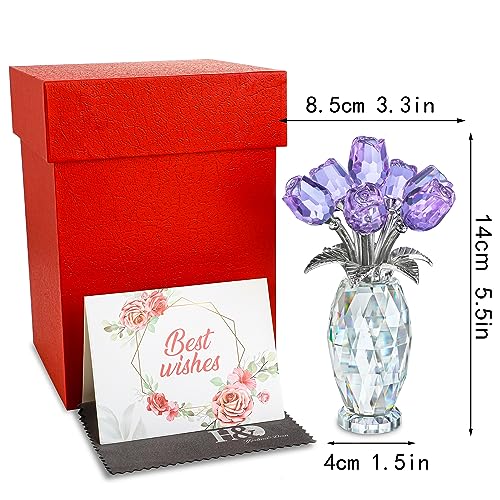 H&D HYALINE & DORA Crystal Rose Purple Flower Figurine,Rose Gifts for Mom Wife Grandma,Glass Flower Collectible Ornament Mother's Day Thanksgiving Anniversary Birthday Gifts - color: Purple
