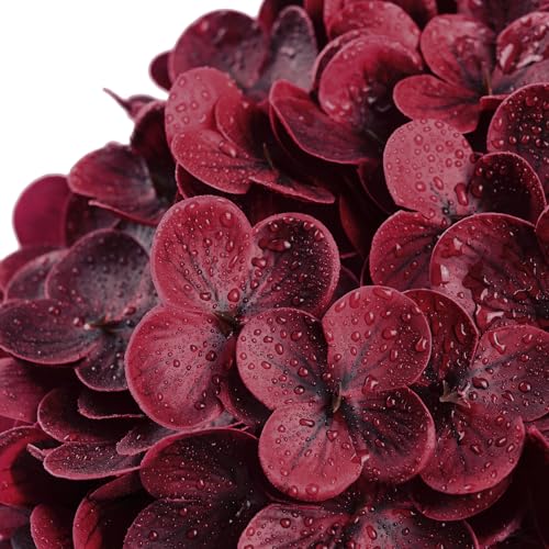 Waipfaru Red Burgundy Hydrangea Artificial Flowers, 21" Real Touch Hydrangea Flowers, Faux Hydrangea Flowers, Latex Hydrangeas All Season Fall Indoor & Outdoor Home Decor & Wedding Arrangement - color: Burgundy, size: 3pcs