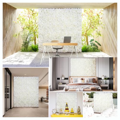 Flower Wall Backdrop 6 Piece 16.5x16.5inch White Silk Rose Wall Decor Artificial Floral Panel Ideal for Wedding Celebrations Arrangement Festive Party Backdrops and Elegant Home Decor - color: White, size: 16.5inch