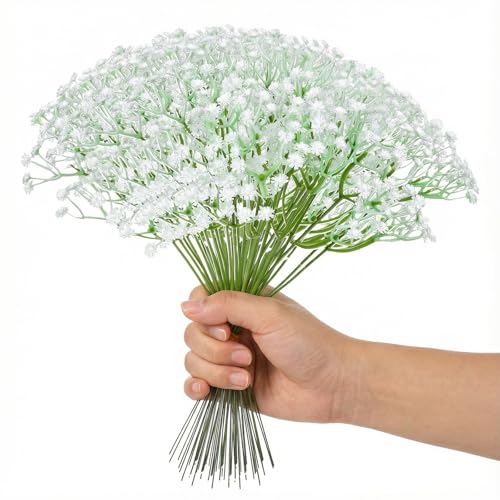 120PCS Baby Breath Artificial Flowers Babies Breath Flowers Artificial Bulk Faux Flower Bouquet White Flores Real Touch Fake Flower Arrangements Wedding Centerpieces Tables Decorations