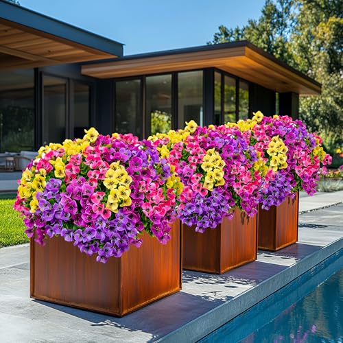 AXYLEX Artificial Flowers Outdoor Fake Plants - 16 Bundles UV Resistant No Fade Faux Shrubs Plastic Greenery Home Garden Porch Patio Decoration (1, Multi02-16pcs) - color: Mixed, 4 Colors Red Pink Purple Yellow