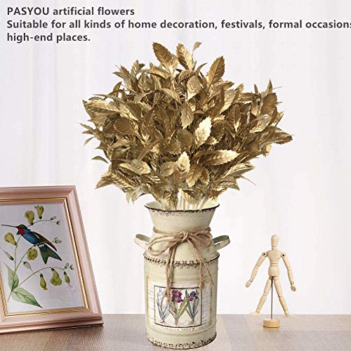 PASYOU Christmas Artificial Plants Decoration, Plastic Grass Fake Shrubs Simulation Leaves Indoor Outdoor Home Garden Planter Filler Party Hotel Verandah Wedding UV Resistant DIY Decor - Gold 2 Pack - color: Gold Grass - 2 Pack