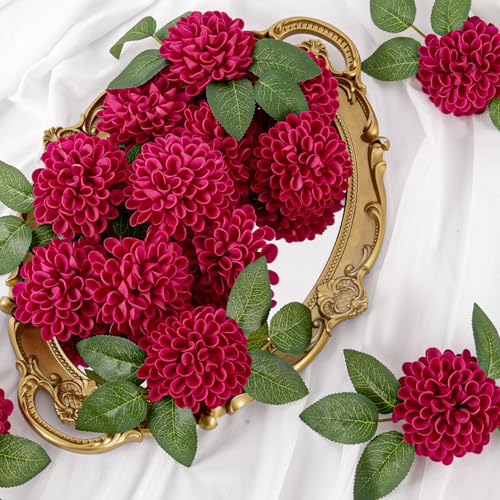 Artificial Flowers, 100pcs Artificial Rose for DIY Wedding Bouquets Centerpieces Arrangements, Hot Pink Dahlia Flowers with Stems for Bridal Shower Party Decoration - color: Hot Pink Dahlia, size: 100pcs
