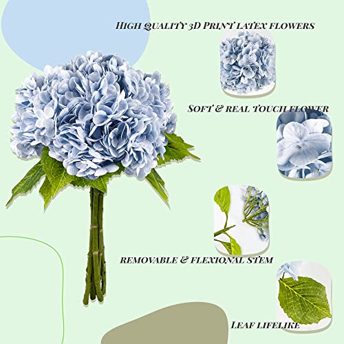 Yatim 21In Blue Artificial Hydrangea Flowers 5 Pcs Real Touch 3D Print Latex Flowers for Wedding Centerpieces Bouquets DIY Floral Decor Home Decoration with Stems - color: Blue