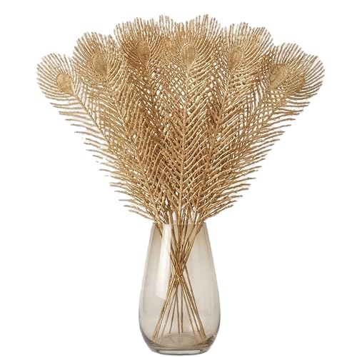 40 Pcs Decor Fake Feather Leaves for Christmas Decor Gold Leaf Artificiales para Table Wedding Home Room Office Decoracion (20Inch) - color: Gold-e