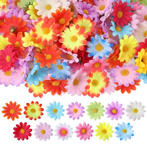 100 Pcs Fabric Daisy Flower, 4 cm Artificial Daisies, Small Fake Flowers, Mini Faux Flowers for Crafts for Easter Bonnet, DIY Wreath Wedding Craft Party Table (Mixed Color)