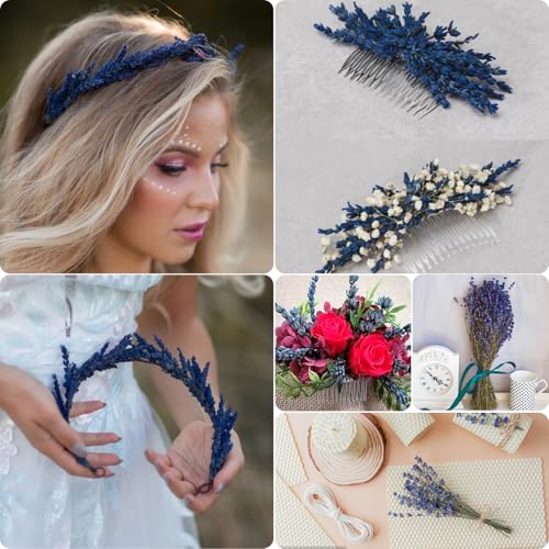 2 Bundles 350 Stems Dried Blue Lavender Flowers, 17" Dried Lavender Bundles Dried Blue Flowers, 4.23oz Preserved Lavender Stems Bouquet for Shower Wedding Home Fragrance Vase Crafts Decor - color: Blue