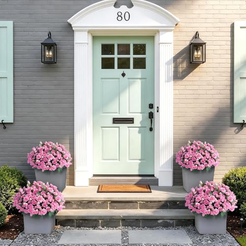 Juxdp 8 Bundles Artificial Roses, Realistic Silk Bouquet Flower(Pink) | Fluffy and Vivid, Fade-resistant, Faux Rose Plants, for Front Door/Garden/Farmhouse/Home/Outdoor/Spring/Summer Decor - color: Pink