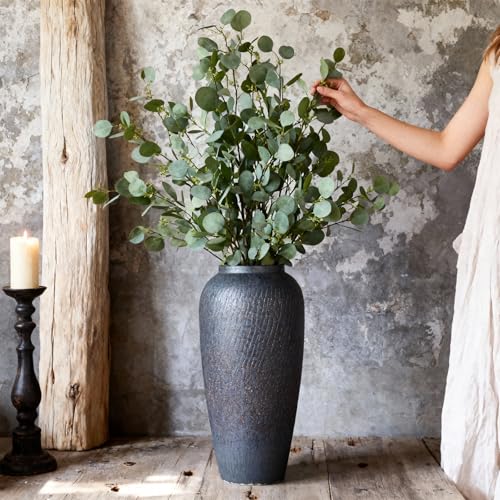 Rustic Ceramic Vase – 13.8" Large Black Ceramic Vase for Home Decor, Modern Terracotta Floor Vase for Living Room, Entryway, Kitchen, Black Vases for Centerpieces, Housewarming Gifts - color: Black and Brown, size: 13.8in
