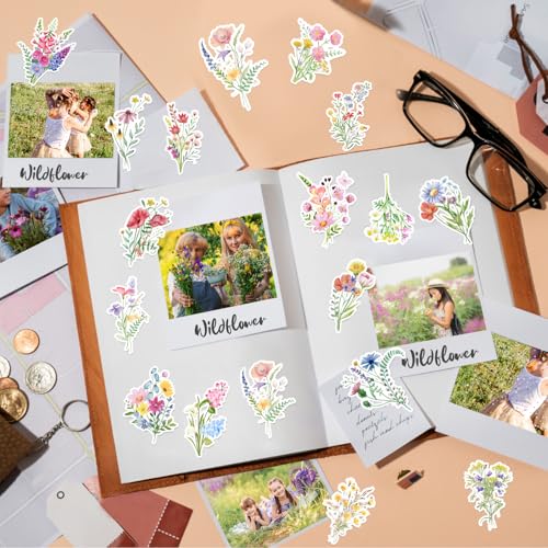 120 PCS Wildflower Stickers, Wildflower Flower Party Favors Birthday Party Decorations Spring Wildflower Floral Flower Bouquet Waterproof Vinyl Stickers for Water Bottle Laptop Envelope