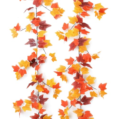 Mizii 2 Strands Artificial Vines Fall Ivy Garland 74" Fake Vine with Silk Leaves Faux Hanging Plants Greenery Decoration for Outdoors Wedding Party Indoor Bedroom Home Wall Room Fall Decor (Fall) - color: Fall