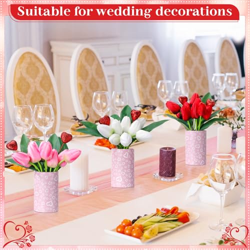 Suncalla 3 Set Mother's Day Table Centerpieces Vintage Artificial Tulips Flower Bouquet with Paper Bucket & Glitter Foam Heart Picks for Wedding Dining Room Tiered Tray Party Decor