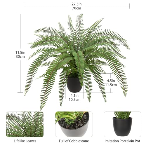 Hollyone Large Artificial Fern Potted Plant for Outdoors Indoors Lifelike Faux Boston Fern Artificial Plants in Black Pot for Garden Patio Home Farmhouse Windowsill Office Decoration - color: Green