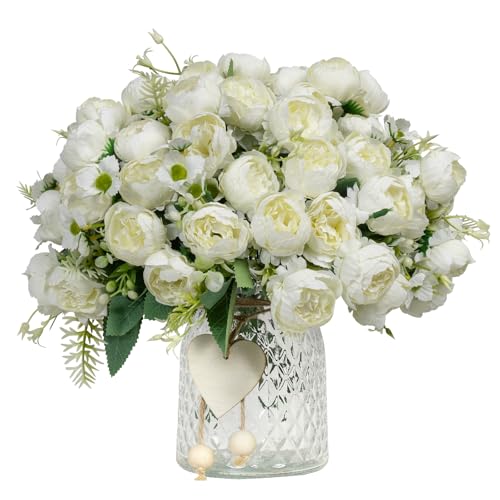 DuHouse 6 Packs Peonies Artificial Flowers,Fake Peonies Bouquet for Wedding Centerpiece Table Party Home Decor(Cream) - color: Cream