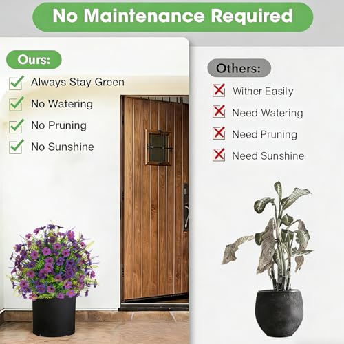 2PACK Artificial Topiary Ball Flowers Boxwood Lavender Plants with Spike,Outdoors Fake Greenery Plants UV Resistant,Plastic Faux Shrubs for Porch Yard Garden Spring Summer D17 - color: Violet Purple
