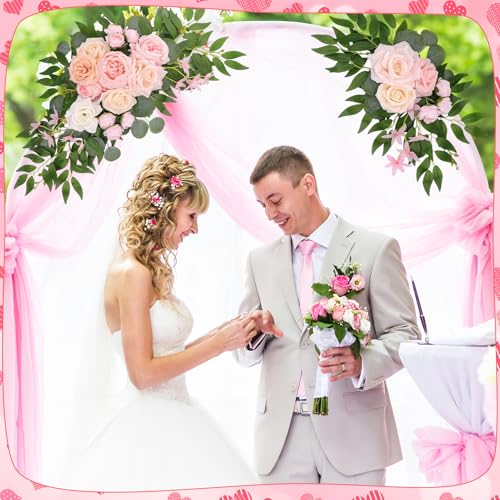 2 Pcs Wedding Arch Decorations - Reusable Artificial Hanging Flowers Floral Swag Greenery Garland for Wedding Welcome Sign Backdrop Bridal Ceremony Reception Backdrop Decoration(Light Pink - color: Light Pink