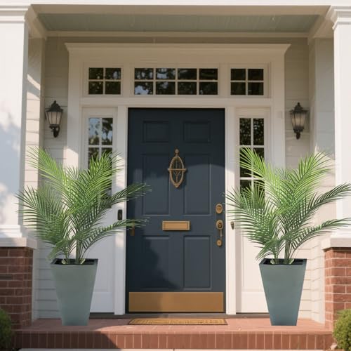 Artificial Palm Plant 2.7FT Fake Palm Tree with 12 Trunks Perfect 32 inch Faux Tropical Palm Plants in Pot for Indoor Outdoor House Home Office Garden Modern Decor Housewarming Gift (2Pack) - size: 2.65FT