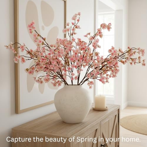 Pink Cherry Blossom Branches – 6 Pcs 33.5" Long Stem Artificial Flowers for Tall Vase, Faux Silk Spring Decorations for Home, Realistic Fake Pink Flowers for Bedroom & Wedding Centerpiece Decor - color: Pink