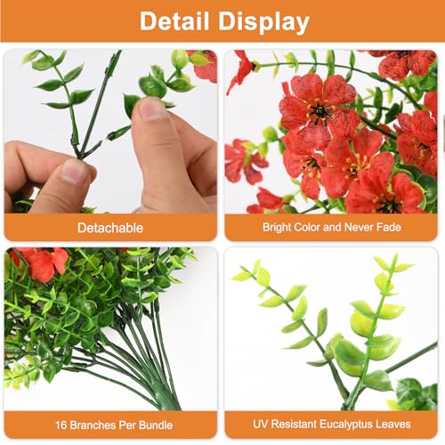 Hommyea Fake Artificial Hanging Flowers for Outdoors, 2 Pcs Fake Hanging Plant Spring Summer Decor, UV Resistant No Fade Faux Silk Daisy Flower for Front Door Porch Planter Patio Yard Garden(Red) - color: Red