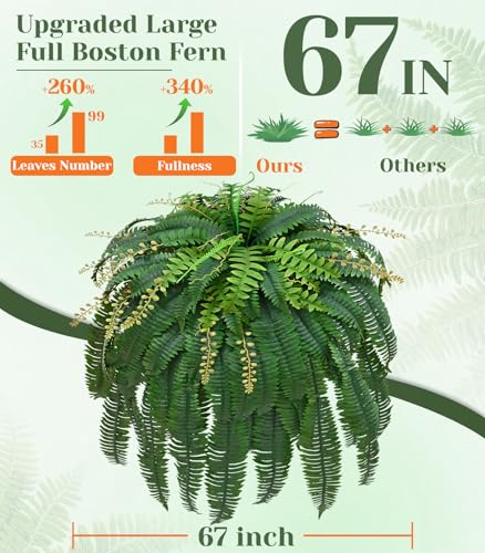 Livole 2Pcs 67" Fake Ferns Large Artificial Ferns Plants for Outdoor | Large & Full, Faux Boston Fern, 99 Branches, Realistic, UV Resistant, Planter Home Garden Porch Decor - size: 67"-99 Branches-2 Pcs