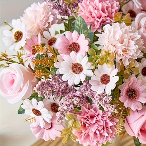2 Bouquets of Vibrant Pink and White Peonies - Real Touch Artificial Flower Arrangement with Roses, Lavender, and Eucalyptus - Perfect for Weddings, Birthdays, Anniversaries - color: Pink