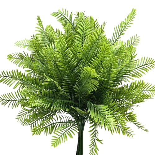 Fake Boston Fern Plants Artificial Ferns Plastic Bushes Green Plant Decor Faux Shrubs UV Resistant Greenery for Outdoor Garden Indoor Home Pot Planter Filler Wedding DIY Decoration 4 Bundles - color: Boston Ferns/ 4 Pack
