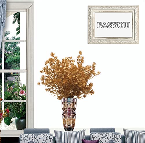 Artificial Golden Baby Breath Flowers, Plastic Fake Gypsophila Flower for Indoor Outdoor Christmas Wedding Home Party Table Arrangement Decoration DIY Planter Filler Gold Leaves Decoration - 3 Pack - color: Gold Babys Breath - 3 Pack