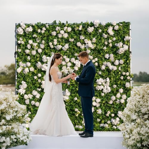 Artificial Flower Wall Panels, 3D Silk Rose Floral Backdrop, Roll Up Floral for Wedding, Baby Show, Party and Home Decor, Quick Assembly/Storage, Both Eco ＆ Pet Friendly, 4ft*8ft - color: Whitehar, size: 4ft*8ft