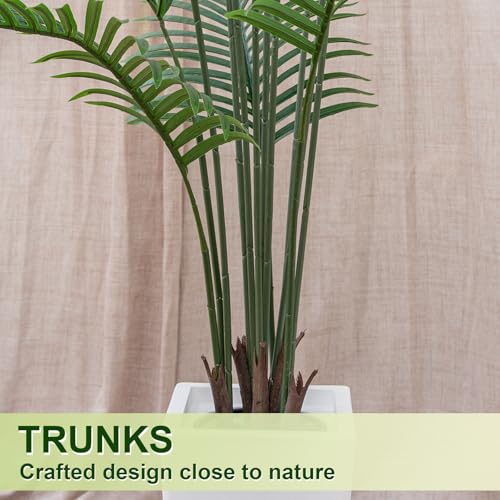 6FT Artificial Palm Tree, Palm Tree 72in Tall Faux with 15.7 White Planter, Fake Potted Tree with Lifelike Leaves for Indoor & Outdoor Home Office Decor