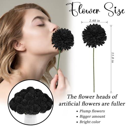 36 Pcs Black Artificial Chrysanthemums Flowers Ball Flower Silk Fake Mums Flowers for Halloween Ghothic Home Decor Indoor Floral Arrangement Table Centerpiece - color: Black