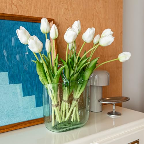 Artificial Tulips Flowers,Soft Touch Latex Bouquet, Fake Tulips,Spring Wedding Home Room Table Centerpiece Decor - color: 15pcs White(no Vase)