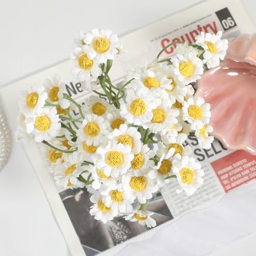 KALIONE 6Pcs Small White Daisy Flowers Artificial, 10 Inch Artificial Daisy Flowers, Vase Centerpiece Table Decorations, Fake Daisies, Wildflower Spring Flower for Wedding Party Decor