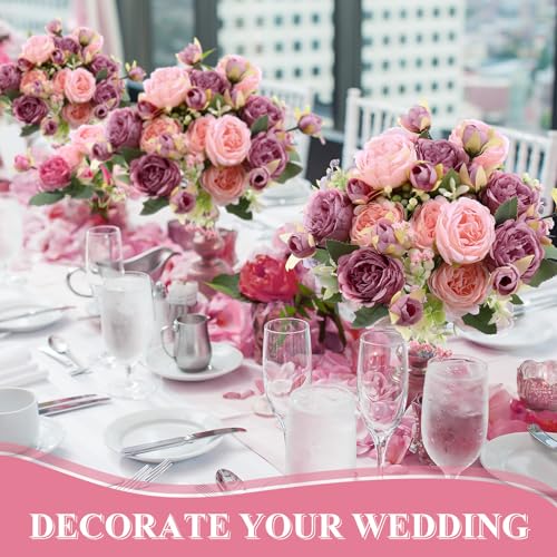 8 Bundles Artificial Peonies Flowers Boho Faux Flowers Arrangements Artificial Centerpiece Spring Bouquet Floral Wedding Decoration for Vase(Pink, Dark Pink) - color: Pink, Dark Pink