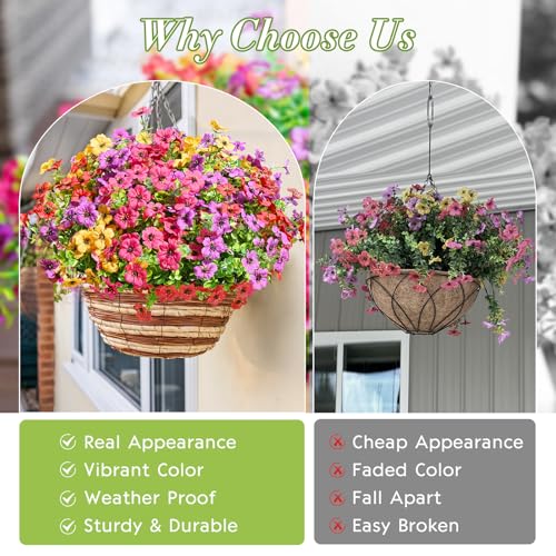 Waipfaru Artificial Flowers for Outdoors, 24 Bundles Faux Plants Outdoor, UV Resistant Artificial Plants Outdoor, Silk Fake Artificial Flowers for Outside Home Decor Planter Porch Patio Decoration - color: Red&yellow&purple&purple-red, size: 24 Bundles