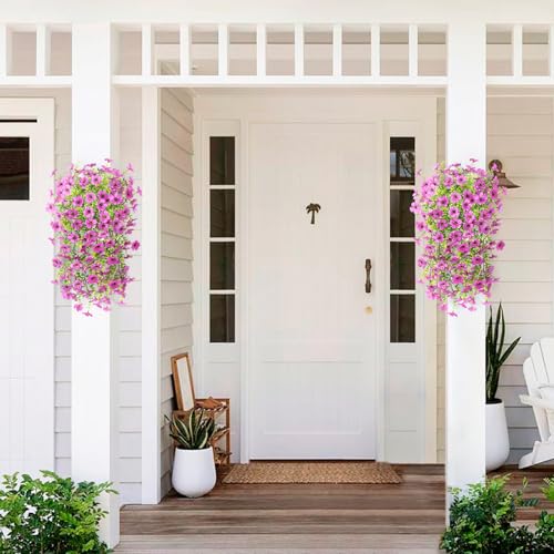 Homsunny Artificial Fake Flowers Plants for Outdoor Spring Summer Decoration, 2PCS Faux Daisy Silk Flowers Outside No Fade UV Resistant Realistic Home Decor for Porch Patio Balcony (Purple) - color: Purple