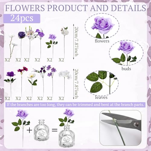 36 Pcs Artificial Flowers Table Centerpiece with Vases Colorful Wildflower Centerpieces Silk Flower Arrangement for Wedding Baby Shower Table Centerpieces Party(Purple Series,Clear) - style: Purple Series